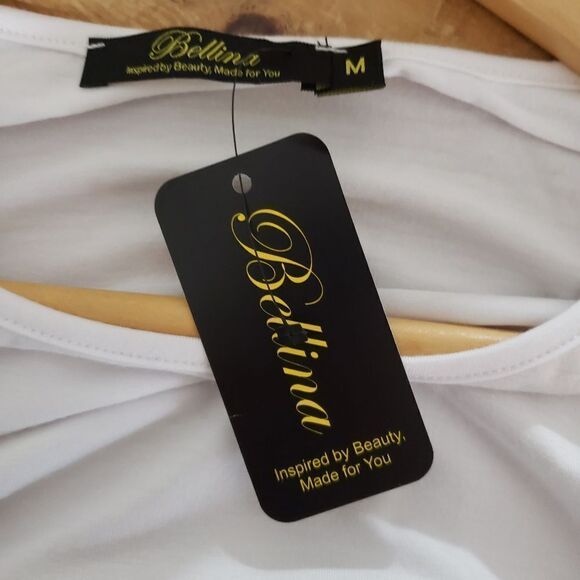 Bellina NWT Medium White Ruffle Butterfly Short. Sleeve Scoop Neck Top - Picture 5 of 8